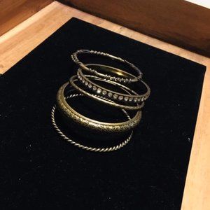 5 Bangled Bracelets Antique Matte Brass Plated  New never worn